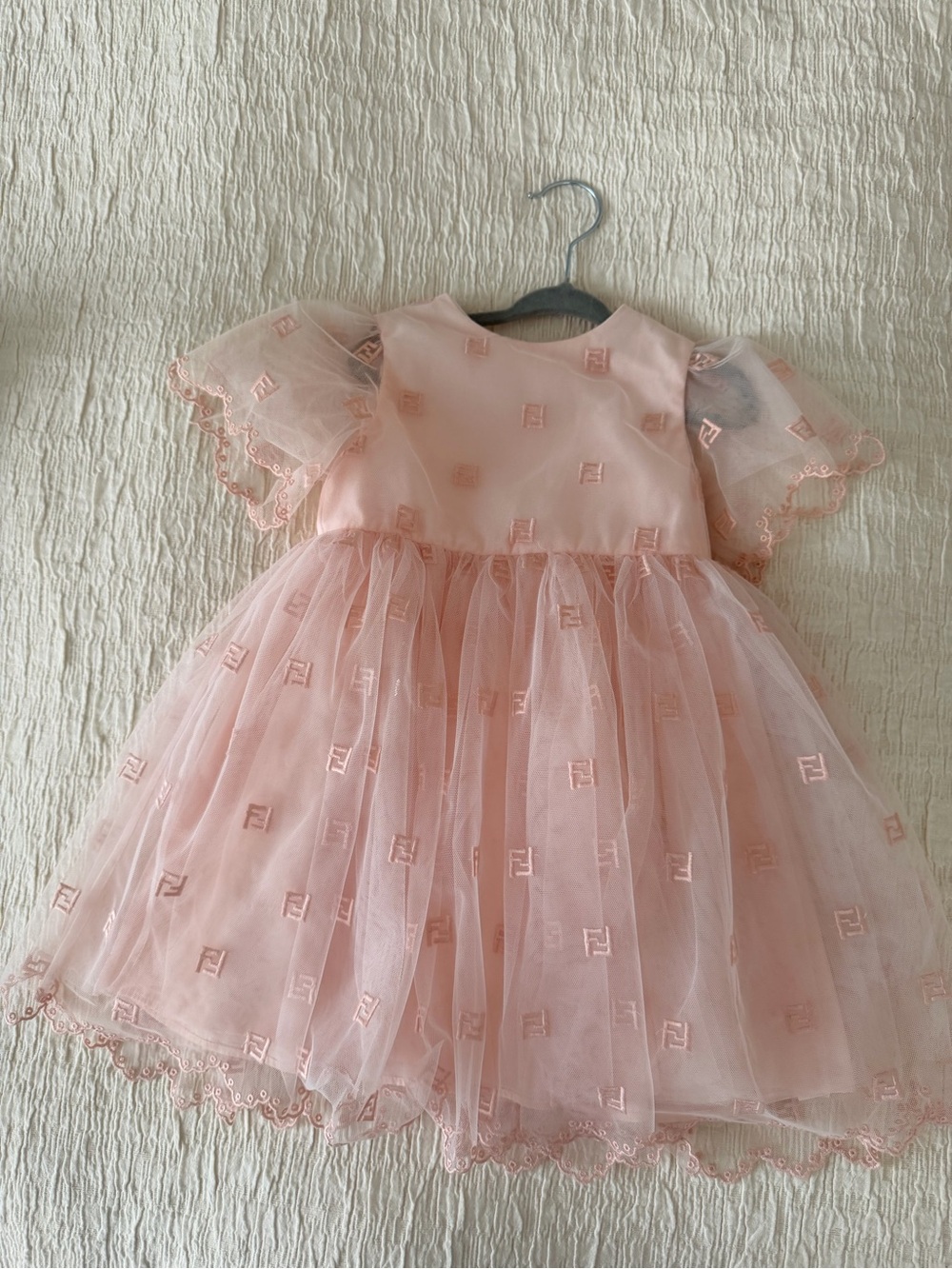 Fendi Pink Tulle Logo-Embroidered Kids Dress